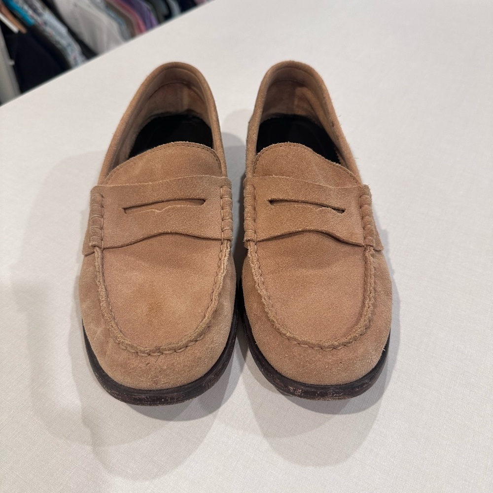 rag & bone Women's Suede Penny Loafers in Tan